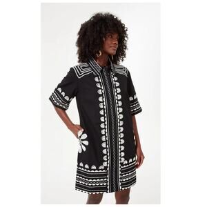 Sea New York Black Ryleigh Ric Rac Short Sleeve Button Up Dress Size XXS